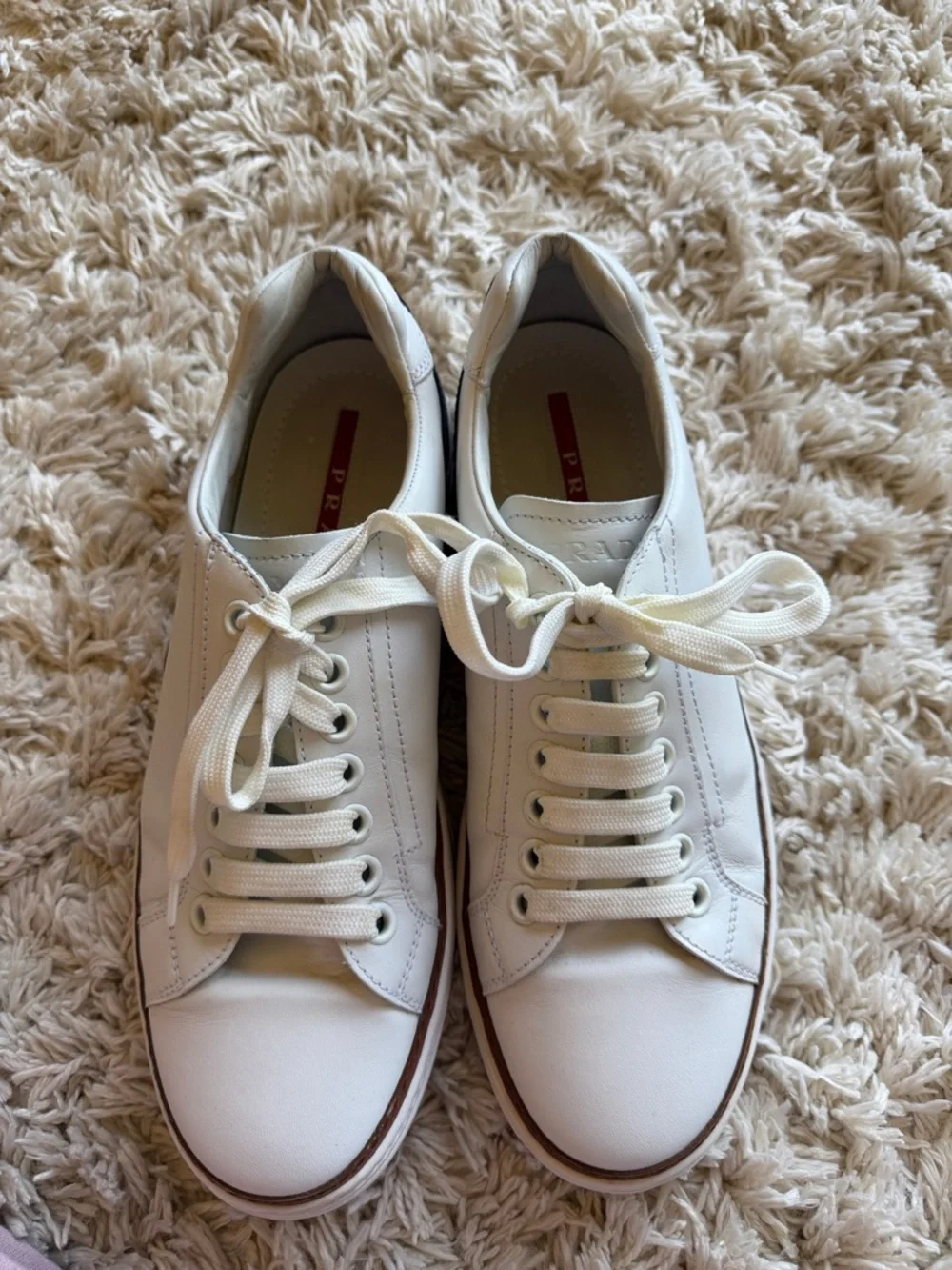 Prada White Leather Low-Top Sneakers 4E2831 Nevada Calf Downtown - Picture 4 of 7